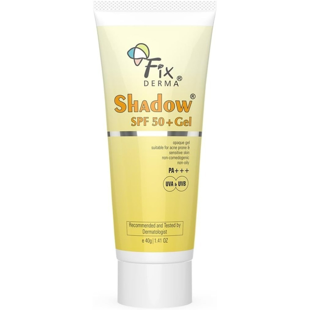 Fixderma Shadow Sunscreen Spf 50Plus Gel For Oily Skin, Body And Face, Broad Spectrum For Uva And Uvb Protection For Unisex, Non Greasy And Water Resistant, 40G