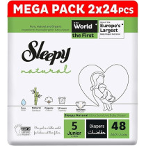 Sleepy Natural Size 5 (Newborn), 48 Count, 11-18Kg Hypoallergenic Baby Dry Diapers, Organic Cotton, Highly Absorbent, Bamboo Extract, 2X24 Ultimate Comfort And Dryness, 100Percentage Leakage Protection