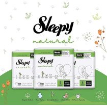 Sleepy Natural Size 5, 11-18Kg Hypoallergenic Baby Dry Diapers, Organic Cotton, Highly Absorbent, Bamboo Extract, Ultimate Comfort And Dryness, 100Percentage Leakage Protection (5, 96 Count)