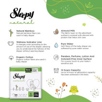Sleepy Natural Size 5, 11-18Kg Hypoallergenic Baby Dry Diapers, Organic Cotton, Highly Absorbent, Bamboo Extract, Ultimate Comfort And Dryness, 100Percentage Leakage Protection (5, 96 Count)