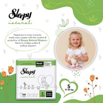 Sleepy Natural Size 5, 11-18Kg Hypoallergenic Baby Dry Diapers, Organic Cotton, Highly Absorbent, Bamboo Extract, Ultimate Comfort And Dryness, 100Percentage Leakage Protection (5, 96 Count)