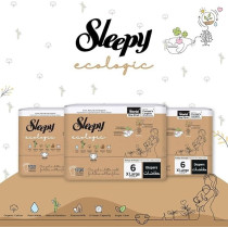 Sleepy Ecologic Size 6, 32 Count, Hypoallergenic, Plant-Based, Biodegradable, Sustainable, Premium Taped Diapers With High Absorption, Organic Baby Dry Diaper 15-27 Kg, 100Percentage Leakproof