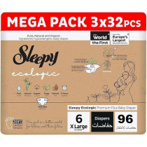 Sleepy Ecologic Size 6, 96 Count, Hypoallergenic, Plant-Based, Biodegradable, Sustainable, Premium Taped Diapers With High Absorption, 3X32 Organic Baby Dry Diaper 15-27 Kg, 100Percentage Leakproof