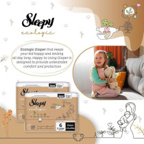 Sleepy Ecologic Size 6, Hypoallergenic, Plant-Based, Biodegradable, Sustainable, Premium Taped Diapers With High Absorption, Organic Baby Dry Diaper 15-27 Kg, 100Percentage Leakproof (6, 128 Count)