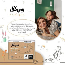 Sleepy Ecologic Size 6, Hypoallergenic, Plant-Based, Biodegradable, Sustainable, Premium Taped Diapers With High Absorption, Organic Baby Dry Diaper 15-27 Kg, 100Percentage Leakproof (6, 128 Count)