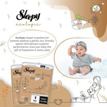 Sleepy Ecologic Size 1, 128 Count New Born, Hypoallergenic, Plant-Based, Biodegradable, Sustainable, Premium Taped Diapers With High Absorption, 2X64 Organic Baby Dry Diaper 3-6 Kg, 100Percentage Leakproof