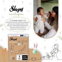 Sleepy Ecologic Size 1, 128 Count New Born, Hypoallergenic, Plant-Based, Biodegradable, Sustainable, Premium Taped Diapers With High Absorption, 2X64 Organic Baby Dry Diaper 3-6 Kg, 100Percentage Leakproof