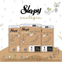 Sleepy Ecologic Size 1, 128 Count New Born, Hypoallergenic, Plant-Based, Biodegradable, Sustainable, Premium Taped Diapers With High Absorption, 2X64 Organic Baby Dry Diaper 3-6 Kg, 100Percentage Leakproof