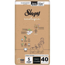 Sleepy Ecologic Size 5, 40 Count, Hypoallergenic, Plant-Based, Biodegradable, Sustainable, Premium Taped Diapers With High Absorption, Organic Baby Dry Diaper 11-20 Kg, 100Percentage Leakproof