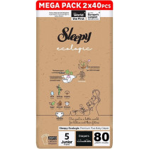 Sleepy Ecologic Size 5, 80 Count, Hypoallergenic, Plant-Based, Biodegradable, Sustainable, Premium Taped Diapers With High Absorption, 2X40 Organic Baby Dry Diaper 11-20 Kg, 100Percentage Leakproof