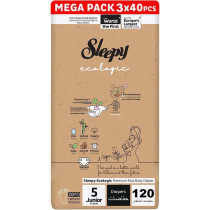 Sleepy Ecologic Size 5, Hypoallergenic, Plant-Based, Biodegradable, Sustainable, Premium Taped Diapers With High Absorption, Organic Baby Dry Diaper 11-20 Kg, 100Percentage Leakproof (5, 120 Count)