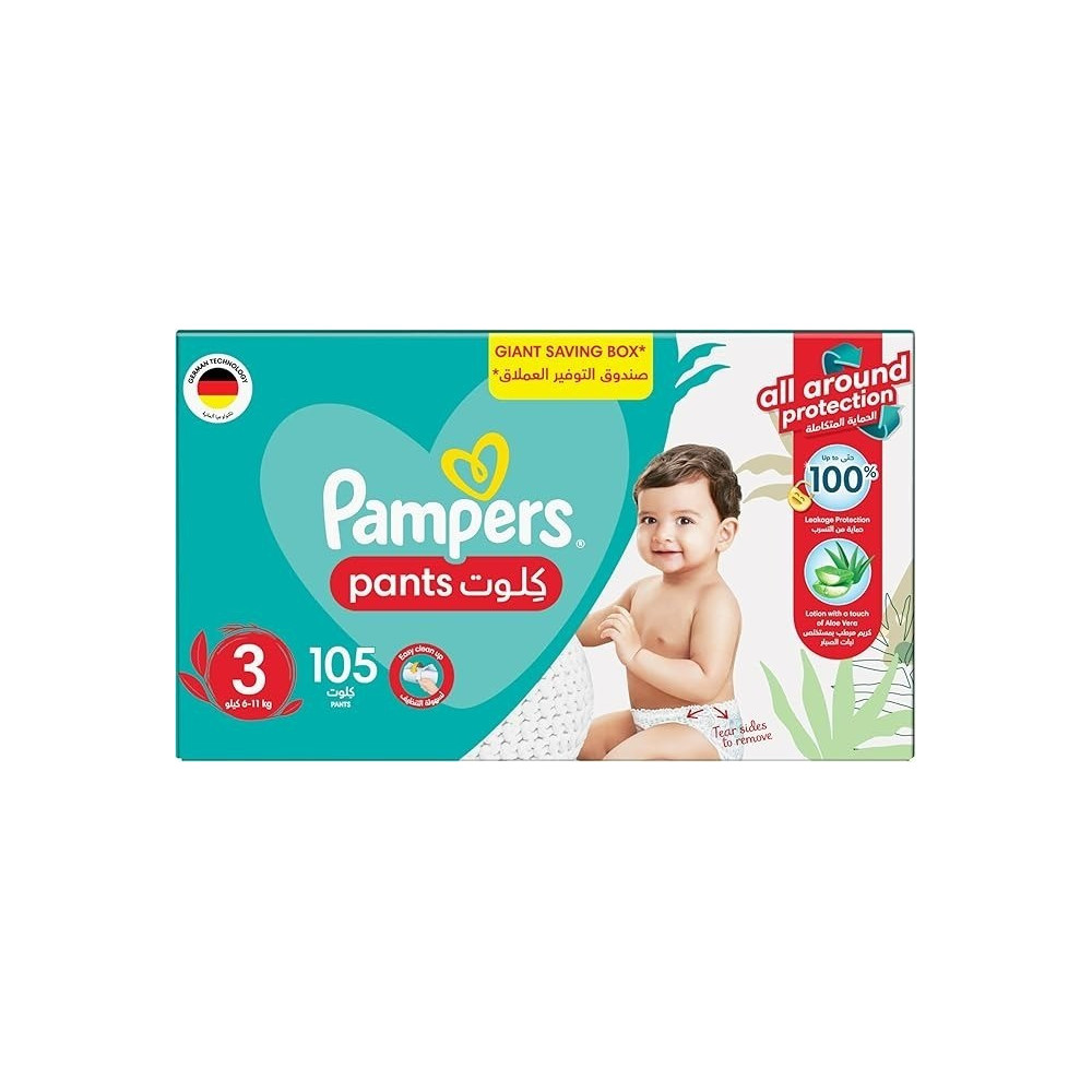 Pampers Baby-Dry Pants Diapers With Aloe Vera Lotion, 360 Fit And Up To 100Percentage Leakproof, Size 3, 6-11Kg, Mega Box, 105 Count