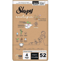 Sleepy Ecologic Size 4, 52 Count, Hypoallergenic, Plant-Based, Biodegradable, Sustainable, Premium Taped Diapers With High Absorption, Organic Baby Dry Diaper 7-16 Kg, 100Percentage Leakproof