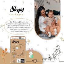Sleepy Ecologic Size 4, 52 Count, Hypoallergenic, Plant-Based, Biodegradable, Sustainable, Premium Taped Diapers With High Absorption, Organic Baby Dry Diaper 7-16 Kg, 100Percentage Leakproof