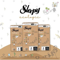 Sleepy Ecologic Size 4, 52 Count, Hypoallergenic, Plant-Based, Biodegradable, Sustainable, Premium Taped Diapers With High Absorption, Organic Baby Dry Diaper 7-16 Kg, 100Percentage Leakproof