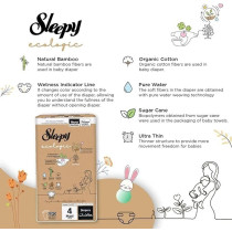 Sleepy Ecologic Size 4, 52 Count, Hypoallergenic, Plant-Based, Biodegradable, Sustainable, Premium Taped Diapers With High Absorption, Organic Baby Dry Diaper 7-16 Kg, 100Percentage Leakproof