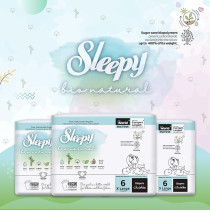Sleepy Bio Natural Premium Size 6 Diapers, 64 Count, 2X32 Baby Dry Taped Diapers, 15-25Kg Hypoallergenic, Water Based, Almond Milk, Vegan, 100Percentage Leakproof