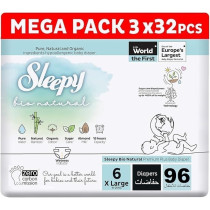 Sleepy Bio Natural Premium Size 6 Diapers, Baby Dry Taped Diapers, 15-25Kg Hypoallergenic, Water Based, Almond Milk, Vegan, 100Percentage Leakproof (6, 96 Count)
