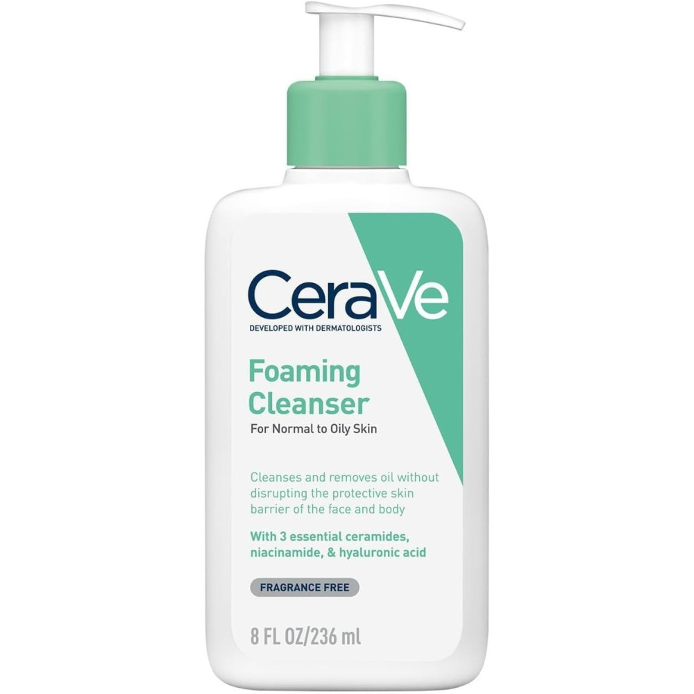 CeraVe Foaming Cleanser, Face And Body Wash For Normal To Oily Skin With Hyaluronic Acid, Niacinamide And Ceramides, Fragrance Free Paraben Free, 236 Ml