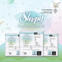 Sleepy Bio Natural Premium Size 1 Diapers, 64 Count, Baby Dry Taped Diapers, 2-5Kg Hypoallergenic, Water Based, Almond Milk, Vegan, 100Percentage Leakproof