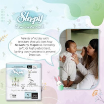 Sleepy Bio Natural Premium Size 1 Diapers, 64 Count, Baby Dry Taped Diapers, 2-5Kg Hypoallergenic, Water Based, Almond Milk, Vegan, 100Percentage Leakproof