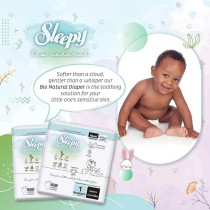 Sleepy Bio Natural Premium Size 1 Diapers, 64 Count, Baby Dry Taped Diapers, 2-5Kg Hypoallergenic, Water Based, Almond Milk, Vegan, 100Percentage Leakproof