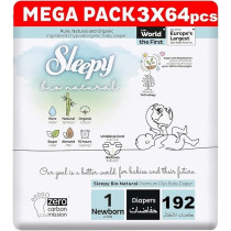 Sleepy Bio Natural Premium Size 1 Diapers, Baby Dry Taped Diapers, 2-5Kg Hypoallergenic, Water Based, Almond Milk, Vegan, 100Percentage Leakproof (1, 192 Count)