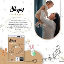 Sleepy Ecologic Size 3, 56 Count, Hypoallergenic, Plant-Based, Biodegradable, Sustainable, Premium Taped Diapers With High Absorption, Organic Baby Dry Diaper 4-10 Kg, 100Percentage Leakproof