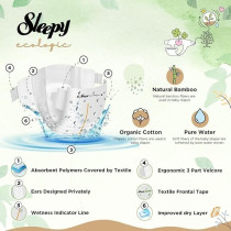 Sleepy Ecologic Size 3, Hypoallergenic, Plant-Based, Biodegradable, Sustainable, Premium Taped Diapers With High Absorption, Organic Baby Dry Diaper 4-10 Kg, 100Percentage Leakproof (3, 112 Count)