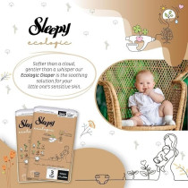 Sleepy Ecologic Size 3, Hypoallergenic, Plant-Based, Biodegradable, Sustainable, Premium Taped Diapers With High Absorption, Organic Baby Dry Diaper 4-10 Kg, 100Percentage Leakproof (3, 168 Count)