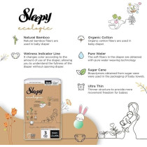 Sleepy Ecologic Size 3, Hypoallergenic, Plant-Based, Biodegradable, Sustainable, Premium Taped Diapers With High Absorption, Organic Baby Dry Diaper 4-10 Kg, 100Percentage Leakproof (3, 168 Count)