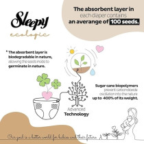 Sleepy Ecologic Size 3, Hypoallergenic, Plant-Based, Biodegradable, Sustainable, Premium Taped Diapers With High Absorption, Organic Baby Dry Diaper 4-10 Kg, 100Percentage Leakproof (3, 168 Count)