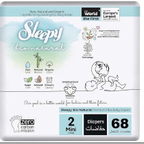 Sleepy Bio Natural Premium Size 2 Diapers, 68 Count, Baby Dry Taped Diapers, 3-6Kg Hypoallergenic, Water Based, Almond Milk, Vegan, 100Percentage Leakproof