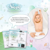Sleepy Bio Natural Premium Size 2 Diapers, 68 Count, Baby Dry Taped Diapers, 3-6Kg Hypoallergenic, Water Based, Almond Milk, Vegan, 100Percentage Leakproof
