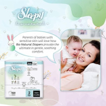Sleepy Bio Natural Premium Size 2 Diapers, 68 Count, Baby Dry Taped Diapers, 3-6Kg Hypoallergenic, Water Based, Almond Milk, Vegan, 100Percentage Leakproof