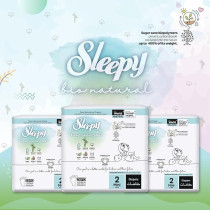 Sleepy Bio Natural Premium Size 2 Diapers, 68 Count, Baby Dry Taped Diapers, 3-6 Kg Hypoallergenic, Water Based, Almond Milk, Vegan, 100 Percentage Leakproof