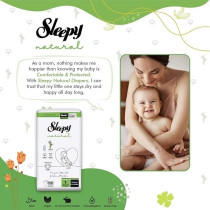 Sleepy Natural Size 1 (Newborn), 40 Count, 2-5Kg Hypoallergenic Baby Dry Diapers, Organic Cotton, Highly Absorbent, Bamboo Extract, Ultimate Comfort And Dryness, 100Percentage Leakage Protection
