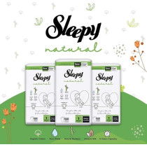 Sleepy Natural Size 1 (Newborn), 40 Count, 2-5Kg Hypoallergenic Baby Dry Diapers, Organic Cotton, Highly Absorbent, Bamboo Extract, Ultimate Comfort And Dryness, 100Percentage Leakage Protection