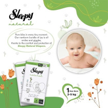 Sleepy Natural Size 1 (Newborn), 40 Count, 2-5Kg Hypoallergenic Baby Dry Diapers, Organic Cotton, Highly Absorbent, Bamboo Extract, Ultimate Comfort And Dryness, 100Percentage Leakage Protection