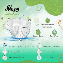 Sleepy Natural Size 1 (Newborn), 40 Count, 2-5Kg Hypoallergenic Baby Dry Diapers, Organic Cotton, Highly Absorbent, Bamboo Extract, Ultimate Comfort And Dryness, 100Percentage Leakage Protection