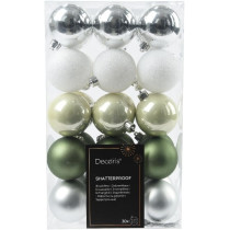 Kaemingk Bauble Shatterproof Shiny, Matt, Glitter, Mix, Green And White, 6 Cm