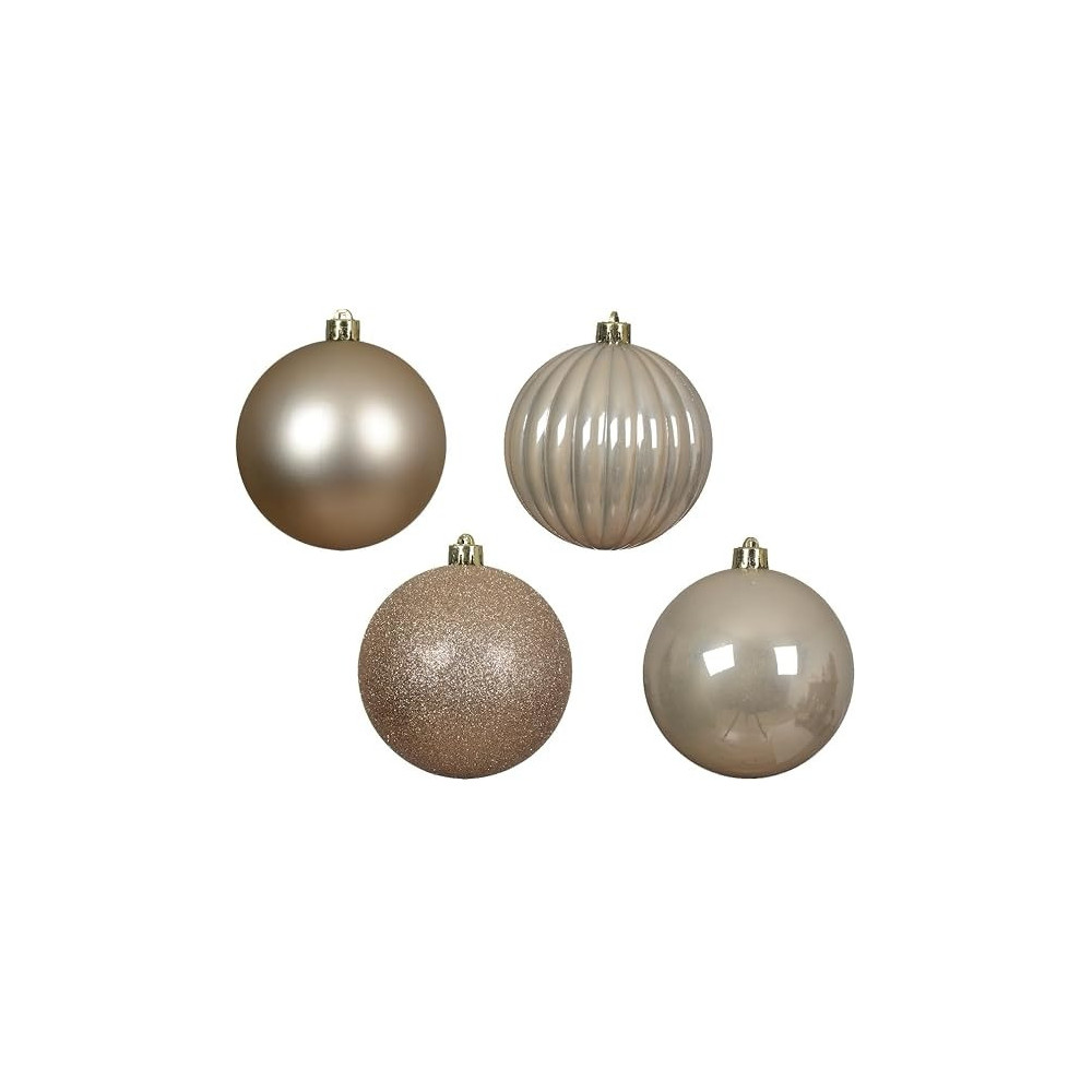 Kaemingk Baubles Shatterproof Shiny, Matt, Glitter, Mould Mix, Pearl, Pack Of 4, 10 Cm