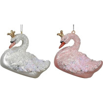 Kaemingk Swan Glass Feather White And Blush Pink, 1 Piece