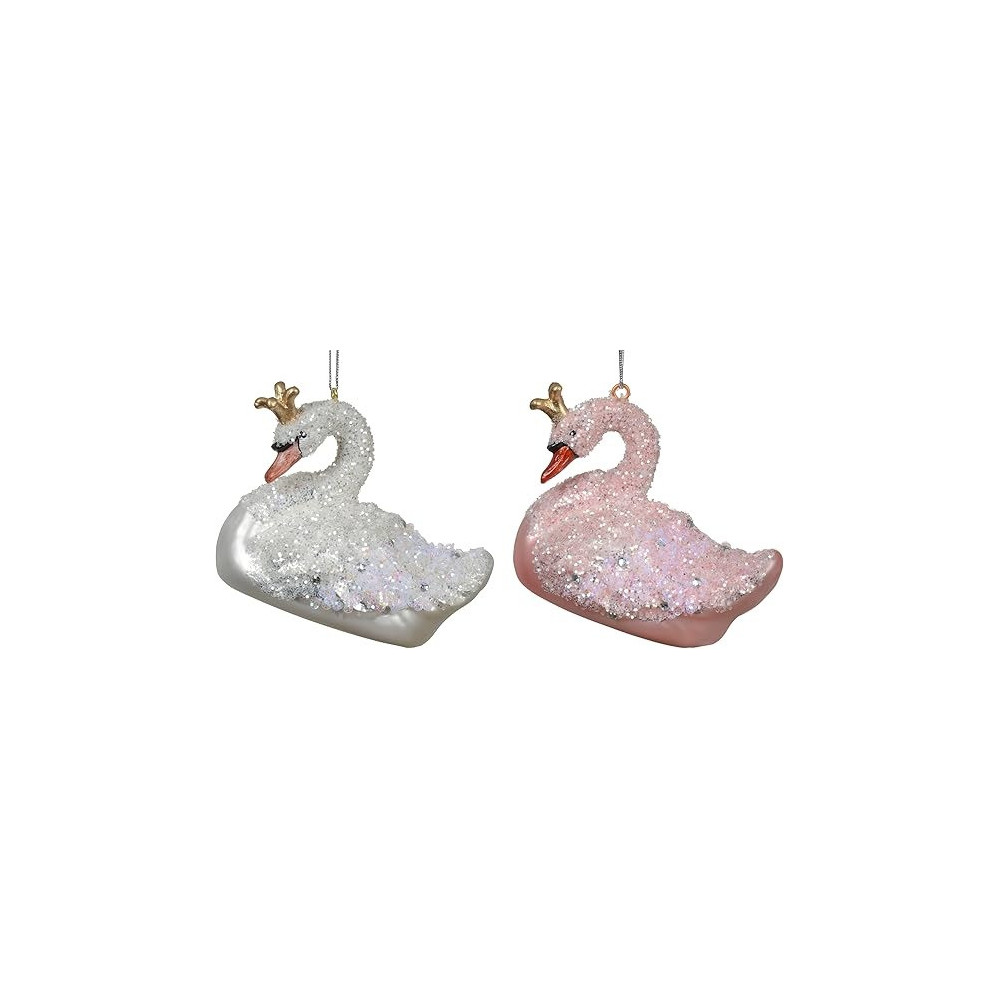 Kaemingk Swan Glass Feather White And Blush Pink, 1 Piece