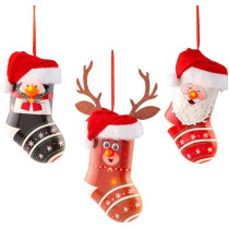 Kaemingk Sock Plastic Flashing Effect Indoor Hanging Decoration, Deer Santa Penguin, Assorted