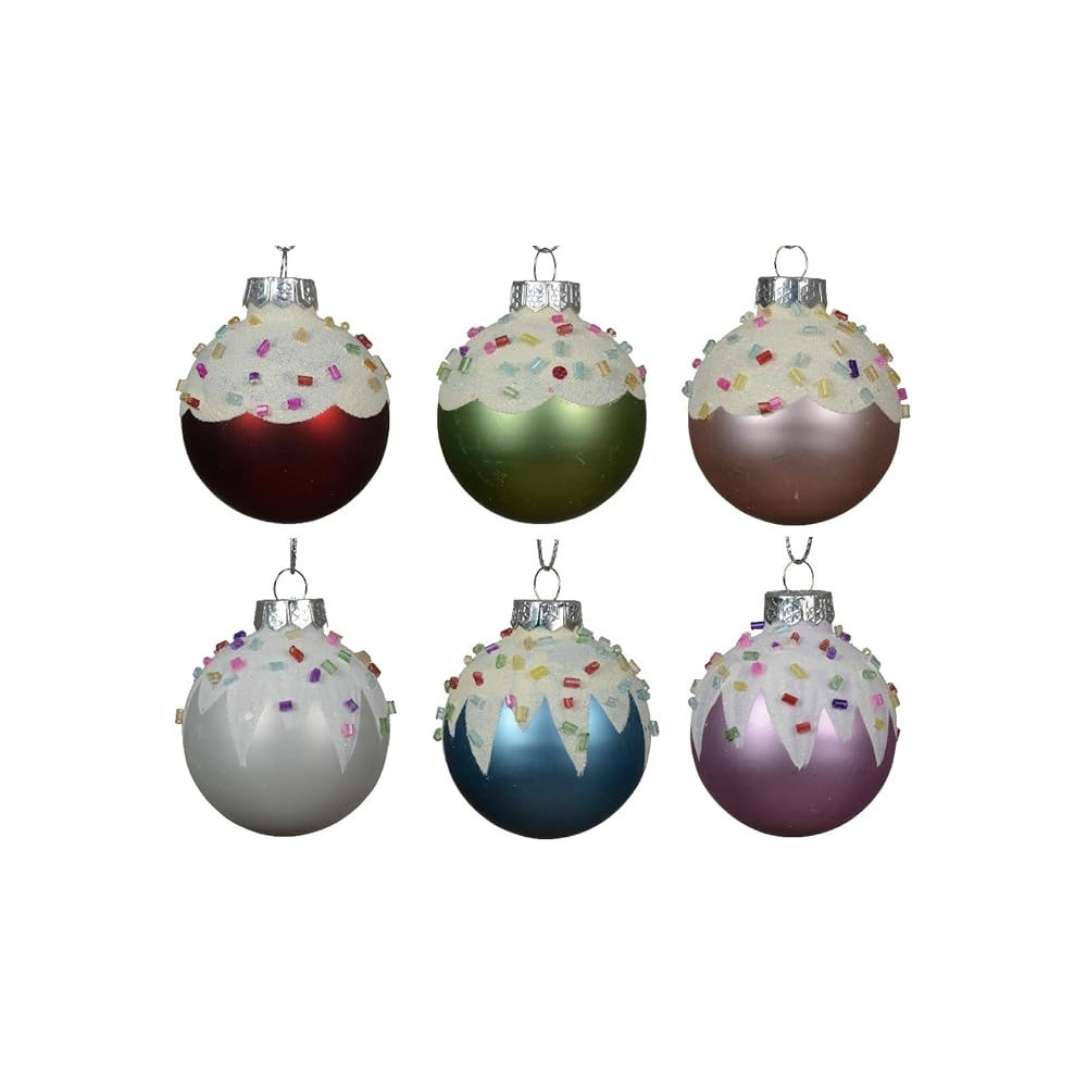 Kaemingk Bauble Glass Matt Sprinkle (Red,Green,Pink, White, Purple, Blue) 4.5Cm