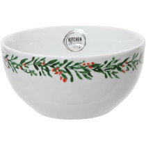 Kaemingk Bowl Porcelain Round Decal Holly Pattern, 1 Piece