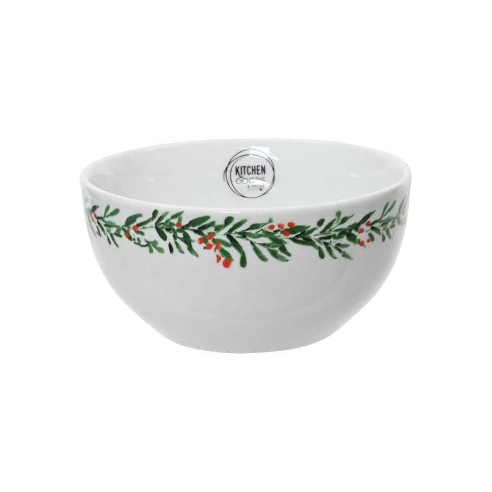 Kaemingk Bowl Porcelain Round Decal Holly Pattern, 1 Piece