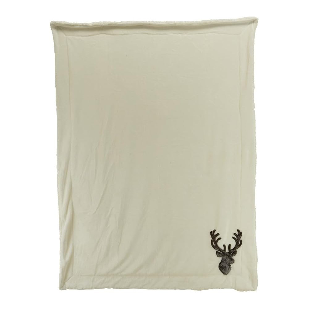 Kaemingk Throw Polyester Flannel Embroidered Faux Fur Deer Head