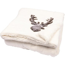 Kaemingk Throw Polyester Flannel Embroidered Faux Fur Deer Head